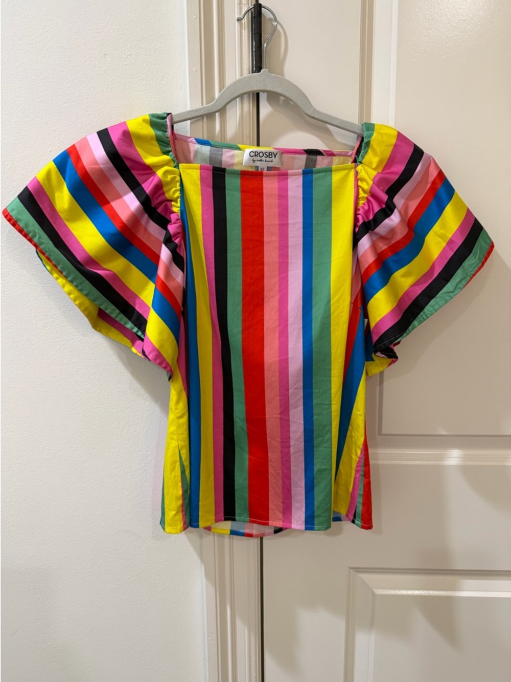 Crosby by Mollie Burch Multicolor Stripe Flutter Short Sleeve Top Sz XS